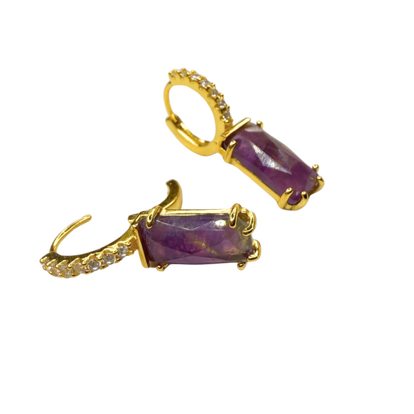 Creolen Ohrringe fester Anhänger mit Amethyst -Zirkonia, vergoldet