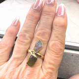 Ring Moldavit - australischer Opal, Gold plattiert, verstellbar
