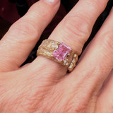 Breiter Ring mit Rosa Zirkonia, Silber durchscheinend - leicht 24k vergoldet, verstellbar