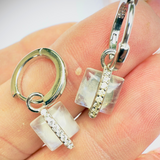 Creolen Ohrringe mit Mondstein und kleinen Zirkonia, Silber925
