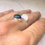 Ring white/black Aurora Opale, Silber, verstellbar