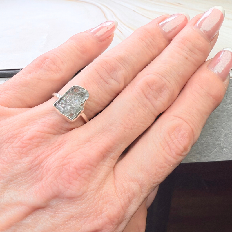 Ring roh Aquamarin, Silber, Größe 51