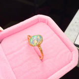 Ring Roh Opal aus Mexiko, Gold plattiert, Größe 52