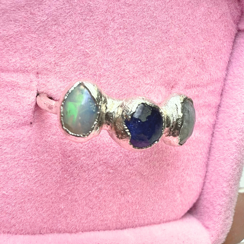 Ring Opal - Saphir - Mondstein, Silber999, Größe 53