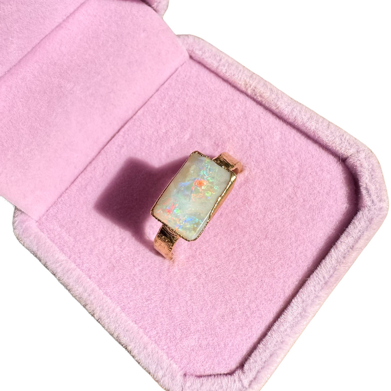 Ring with purple raw tourmaline, special shape, silver - gold plated, size 57