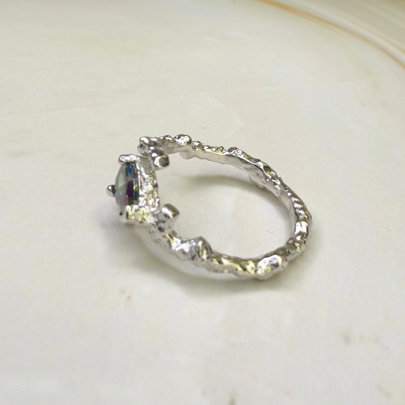 Ring mit Mystik Topas, Silber925, verstellbar