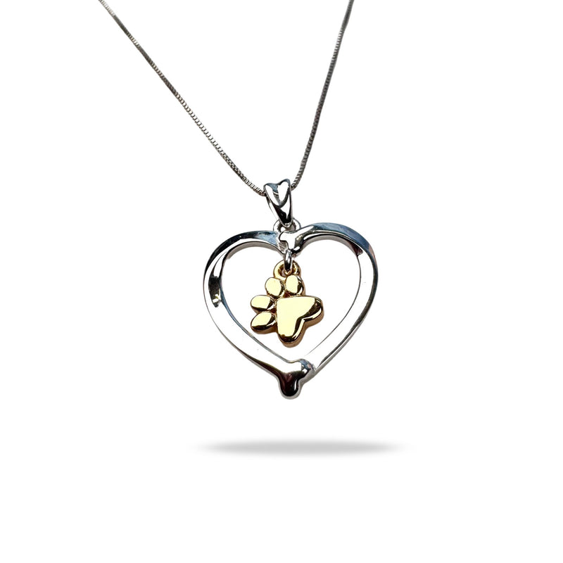 Herz mit Pfote Anhänger, mit/ohne Kette, Silber925 - vergoldete Pfote