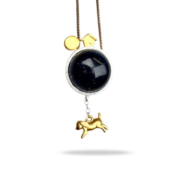 Hund läuft um die Welt Anhänger, mit/ohne Kette,  Silber925 - Gold plattiert