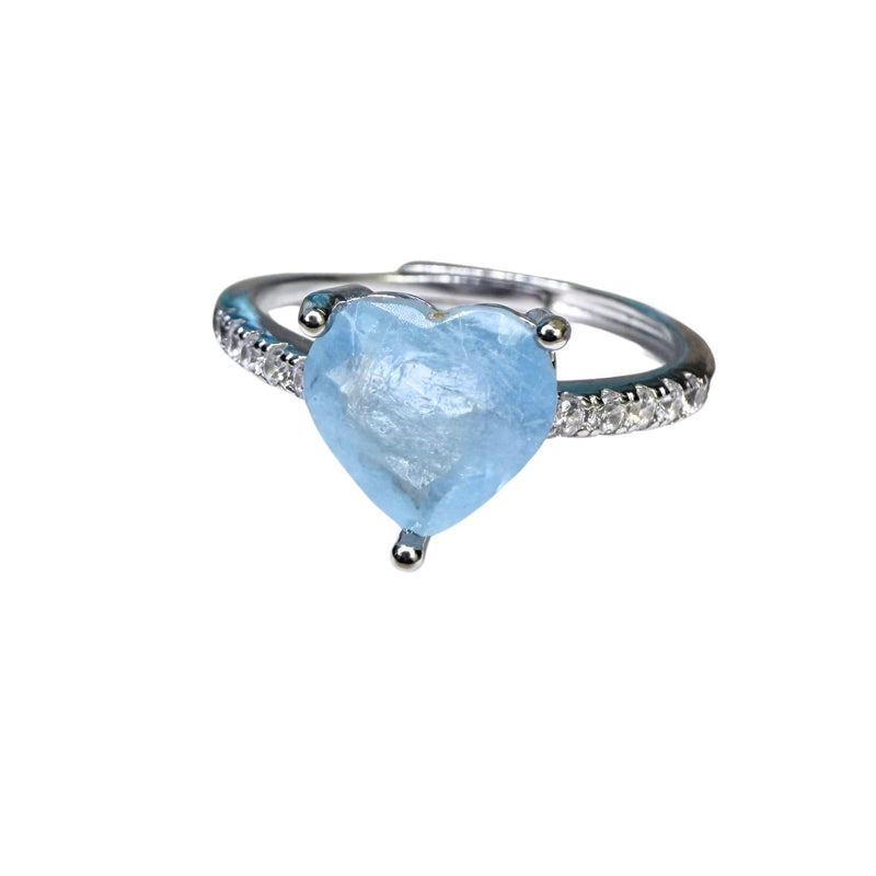 Ring Herz Aquamarin, silber, verstellbar