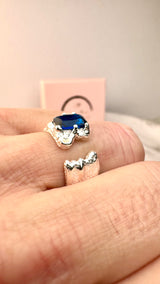 Breiter Ring mit blauem Zirkonia, Silber925, verstellbar