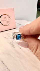 Breiter Ring mit blauem Zirkonia, Silber925, verstellbar