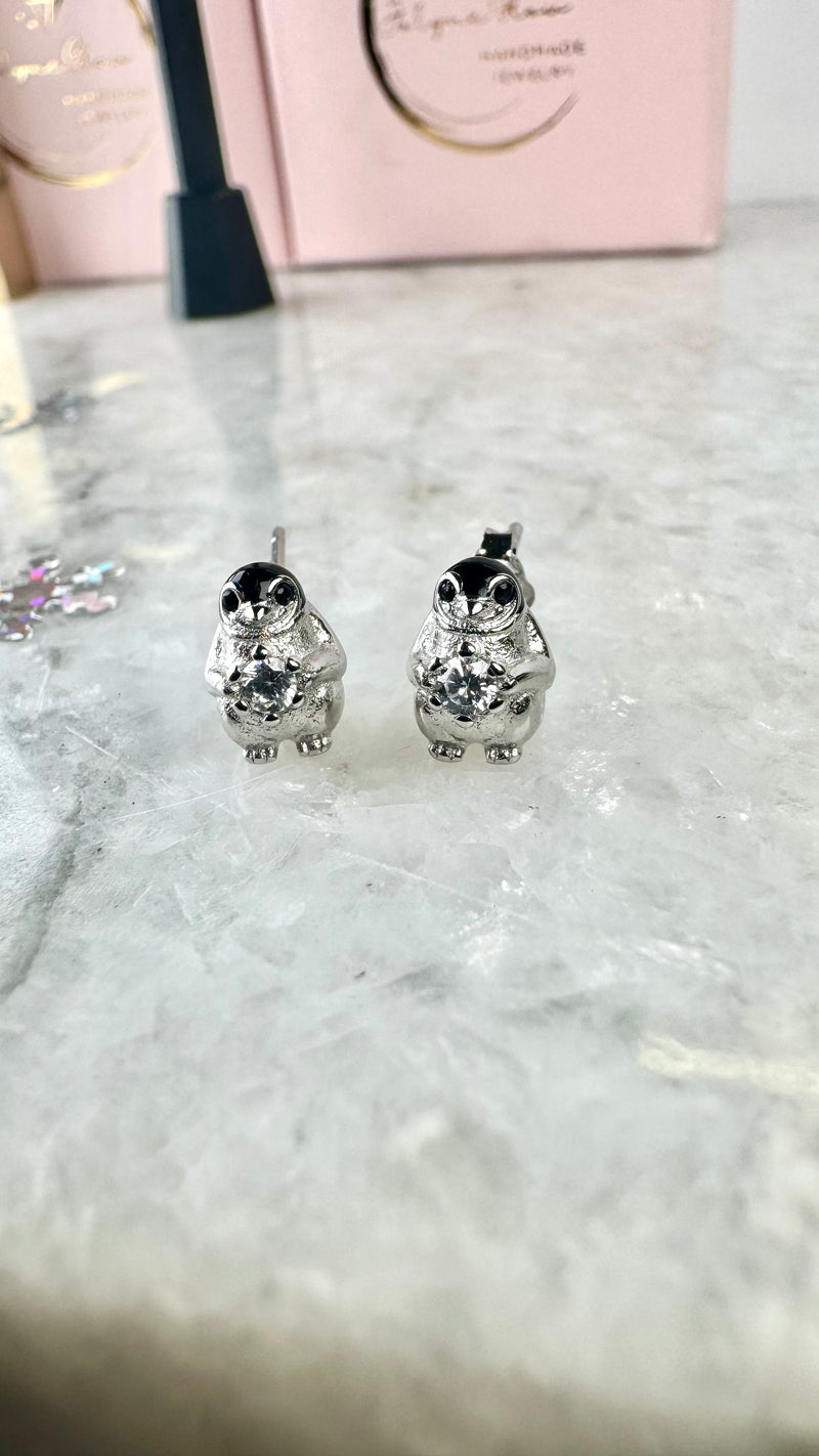 Ohrstecker Pinguin mit  Zirkonia, Silber925 und schwarzer Emaille