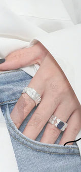 Breiter Ring mit blauem Zirkonia, Silber925, verstellbar