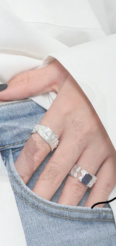Breiter Ring mit blauem Zirkonia, Silber925, verstellbar