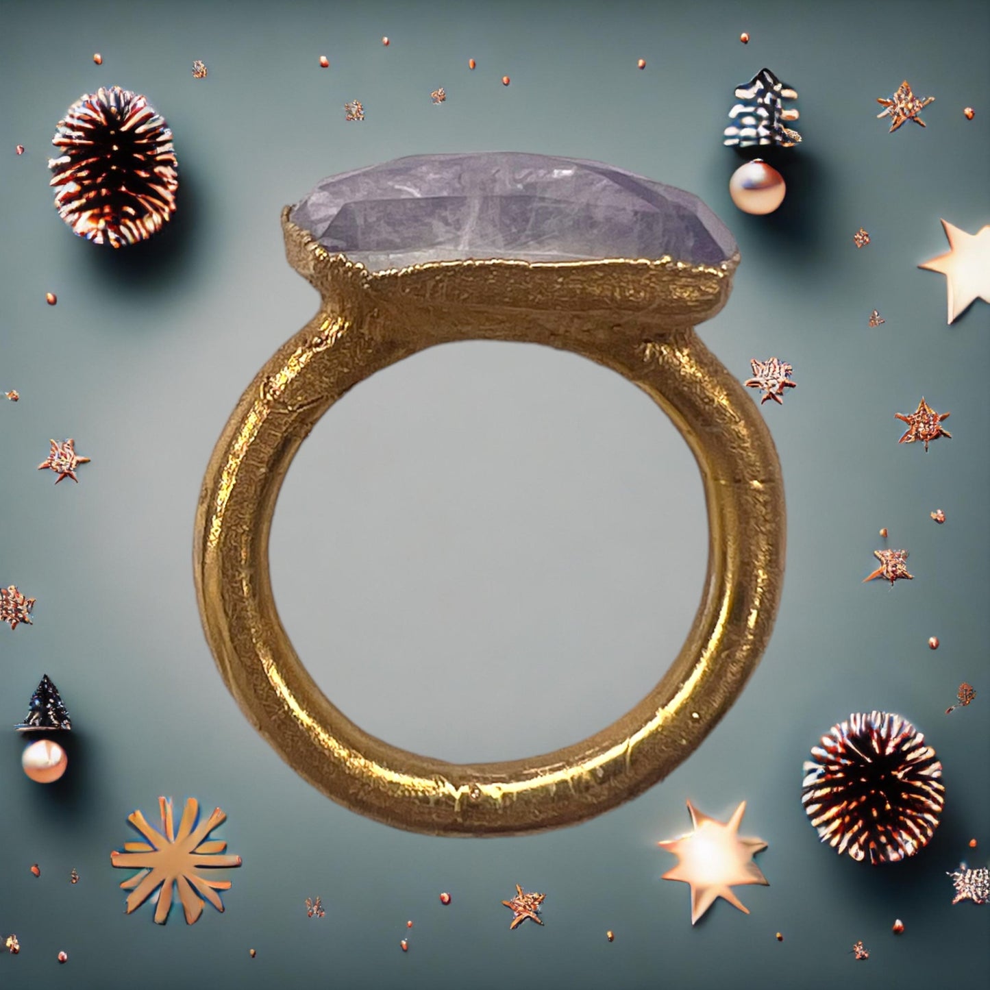 Ring mit Regenbogen Mondstein, Silber, Gold plattiert Größe 57,UNiKAT
