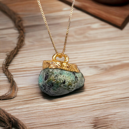 Turquoise pendant with chain, silver - gold plated