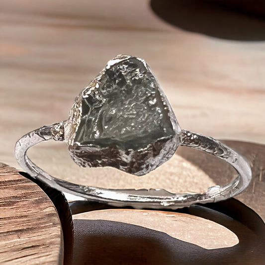 Ring mit Roh Aquamarin, Silber, Größe 54