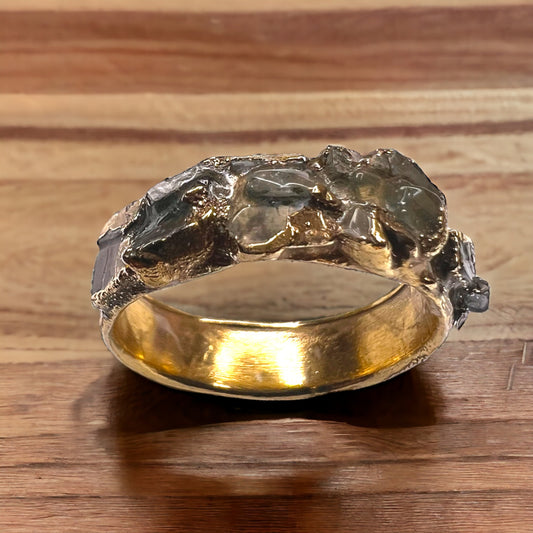 Ring mit Roh Mondsteinen, Silber -  Gold plattiert, Größe 55