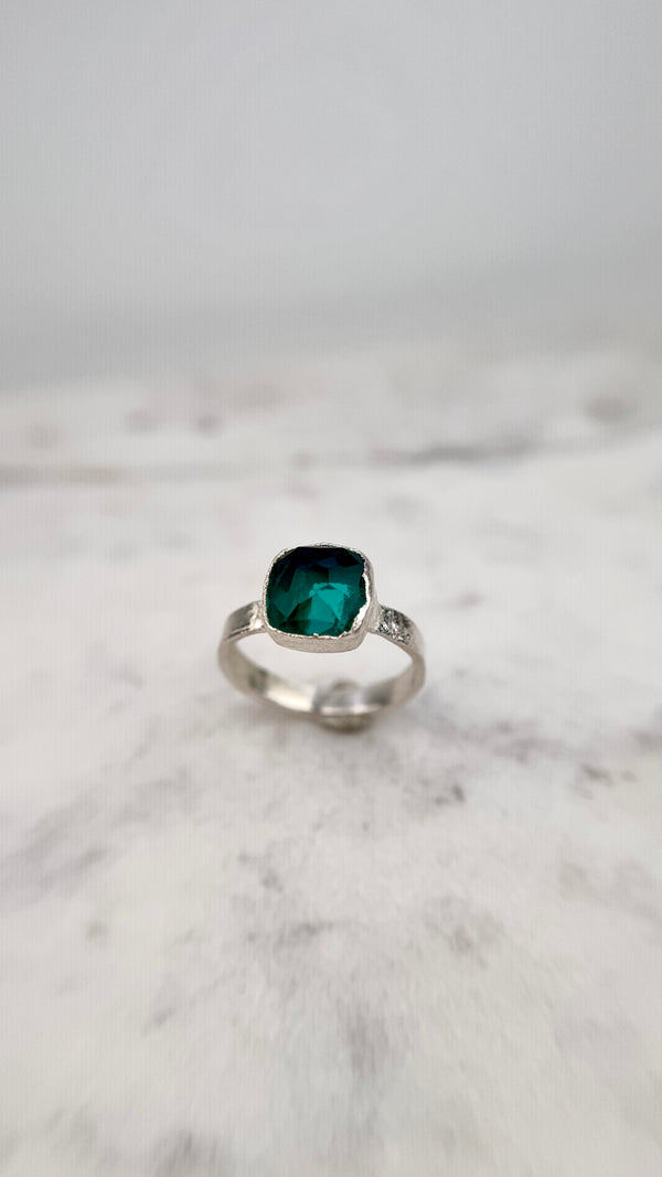 Bonbon Ring, Petrol, Silber999, Größe 56