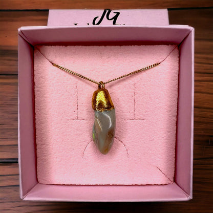 Australian opal pendant with chain, silver, gold plated