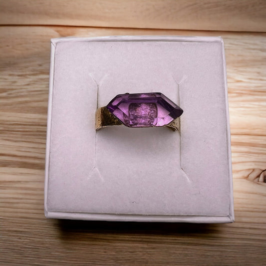 Ring with faceted amethyst, silver - gold plated, size 57