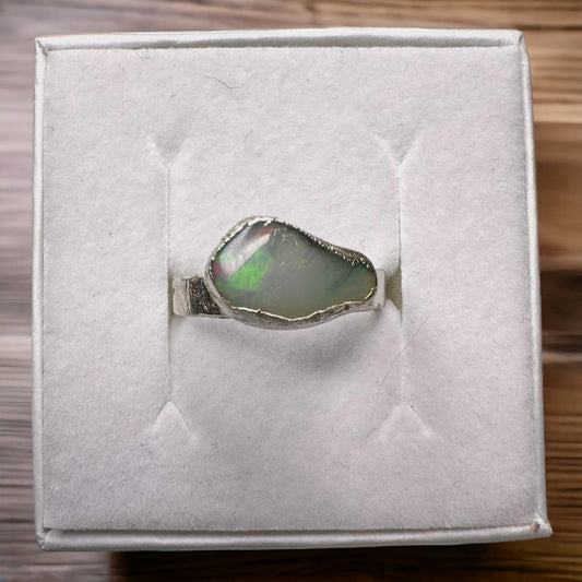 Ring with Australian opal, silver, size 52