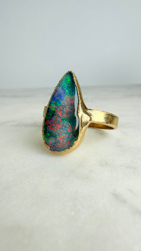 Ring Sterling - Silber - Monarch Opal, Gold plattiert, Größe 60, UNIKAT
