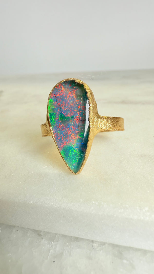 Ring Sterling - Silber - Monarch Opal, Gold plattiert, Größe 60, UNIKAT