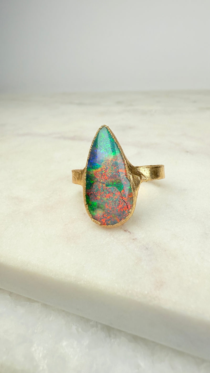 Ring Sterling - Silber - Monarch Opal, Gold plattiert, Größe 60, UNIKAT