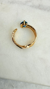 Ring mit blau-grünen Zirkonia, Gold plattiert, verstellbar