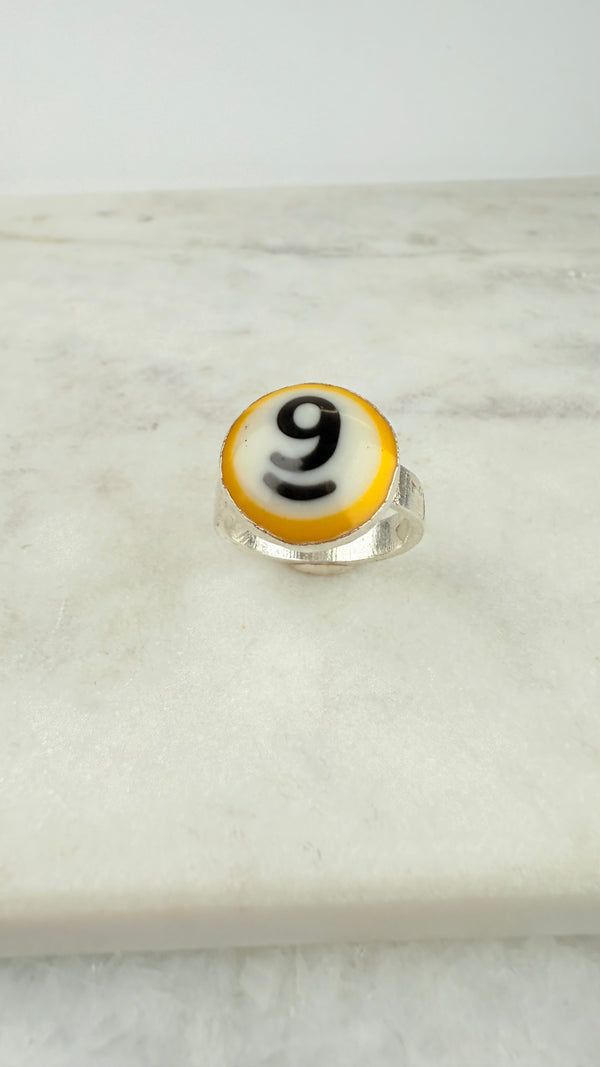 mini halbe Billiardkugel, Nr.9 in Gelb, Silber, Größe 61