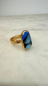 Ring australischer Opal auf Mutterboden, Gold plattiert, Größe 54