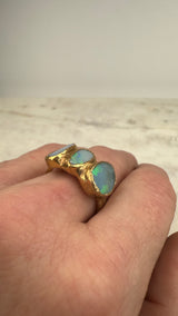 Ring 3 australische Opale, Gold plattiert, Größe 62