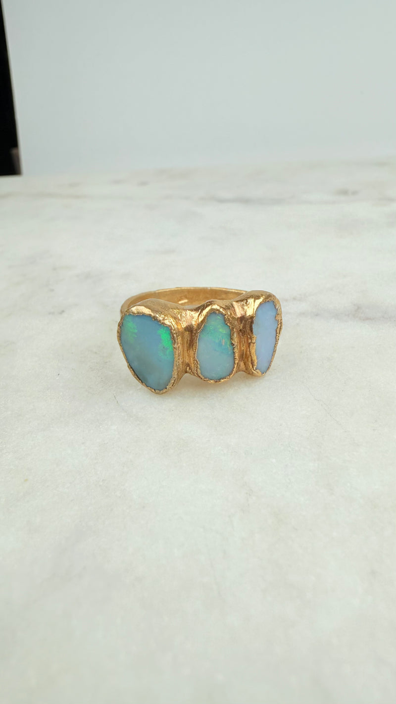 Ring 3 australische Opale, Gold plattiert, Größe 62