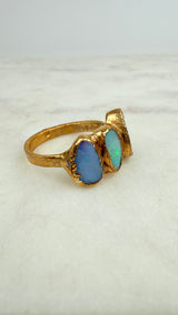Ring 3 australische Opale, Gold plattiert, Größe 62