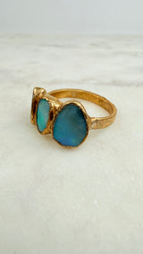 Ring 3 australische Opale, Gold plattiert, Größe 62