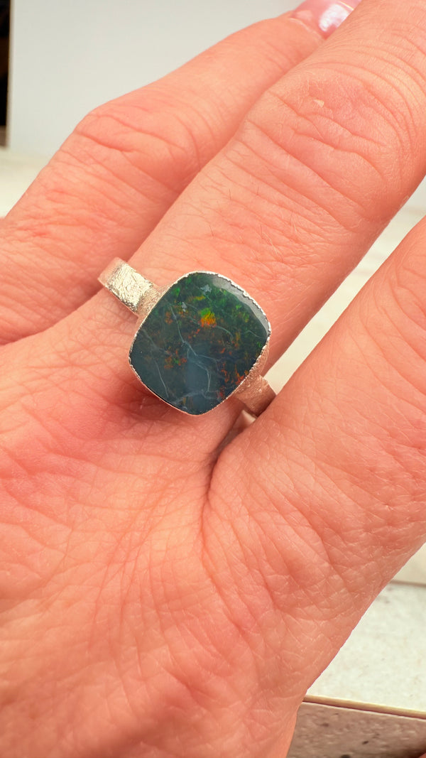 Ring australischer Opal, Silber, Größe 62