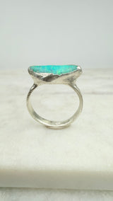 Ring Kristallopal, Rohstein, Silber, Größe 62, UNIKAT