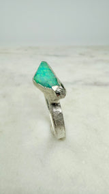 Ring Kristallopal, Rohstein, Silber, Größe 62, UNIKAT