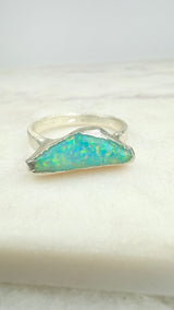 Ring Kristallopal, Rohstein, Silber, Größe 62, UNIKAT