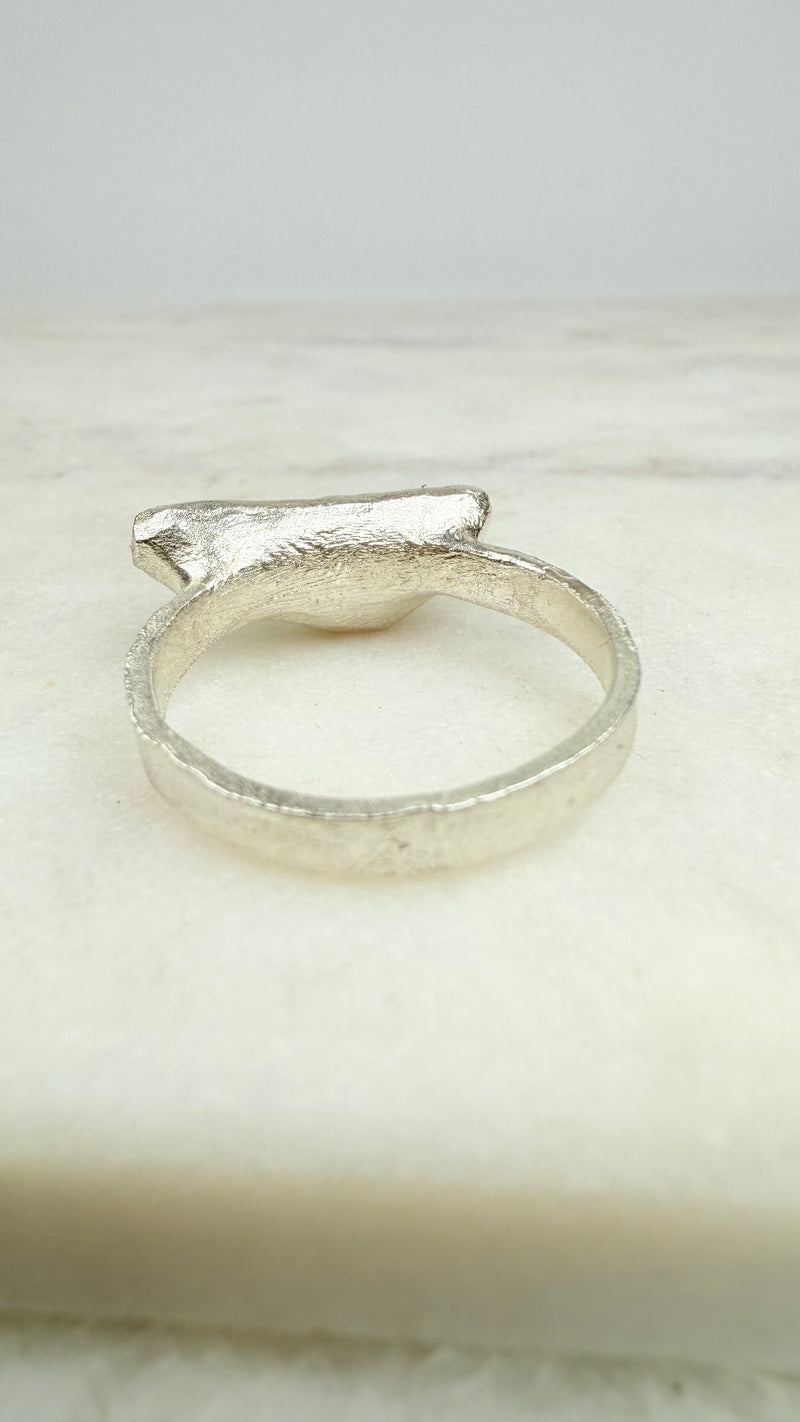 Ring Kristallopal, Rohstein, Silber, Größe 62, UNIKAT