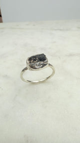 Ring with purple raw tourmaline, special shape, silver - gold plated, size 57