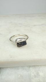 Ring with purple raw tourmaline, special shape, silver - gold plated, size 57