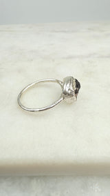 Ring with purple raw tourmaline, special shape, silver - gold plated, size 57