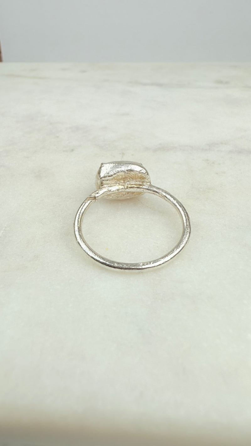 Ring with purple raw tourmaline, special shape, silver - gold plated, size 57