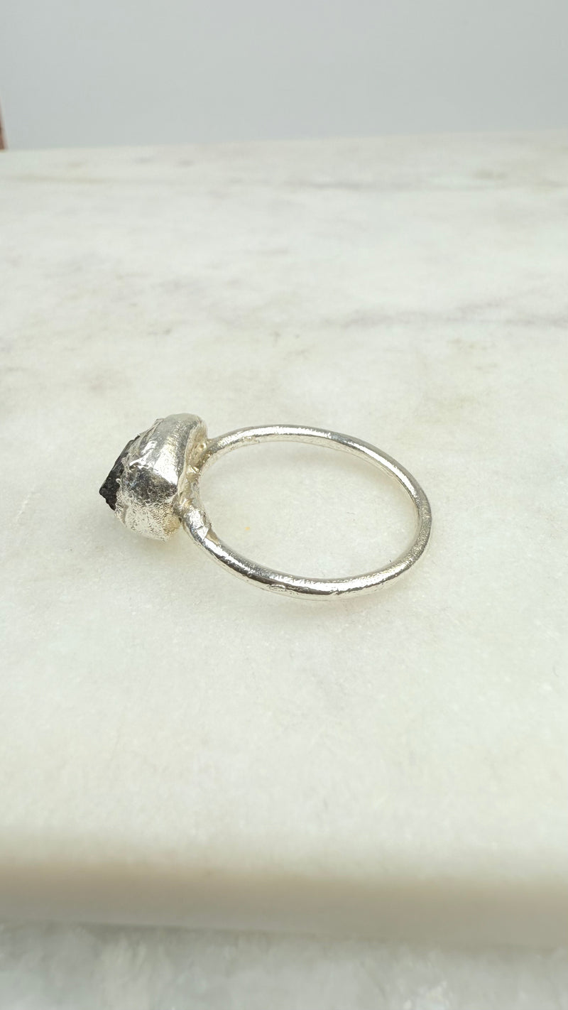Ring with purple raw tourmaline, special shape, silver - gold plated, size 57