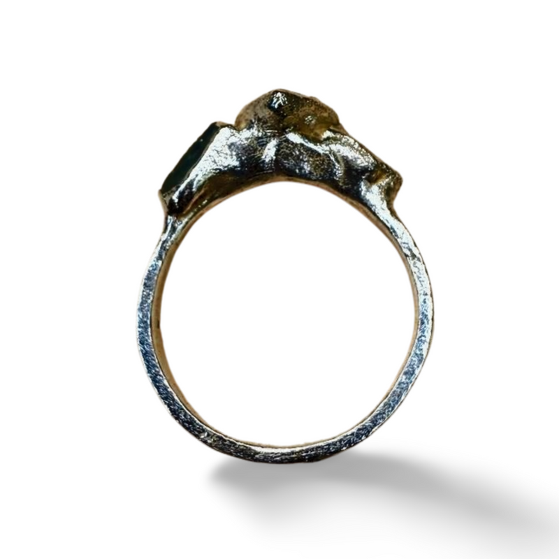 Ring mit Mondstein, roh Aquamarine, Silber, Größe 60