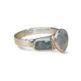 Ring mit Mondstein, roh Aquamarine, Silber, Größe 60