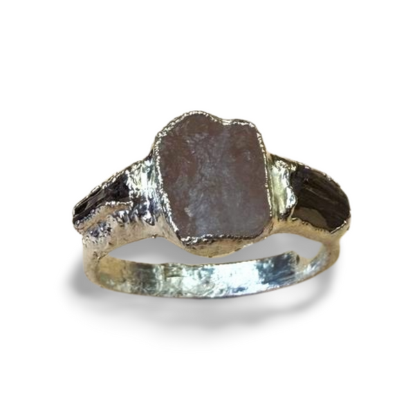 Ring Rosenquarz, Turmaline, Silber, Größe 60