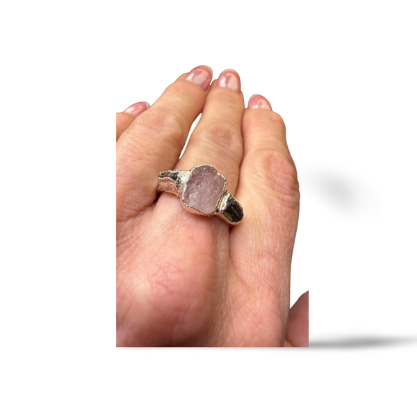 Ring Rosenquarz, Turmaline, Silber, Größe 60